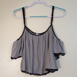 Navy crop top cold shoulder